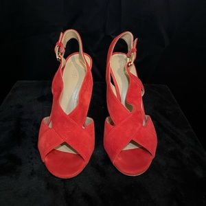 Michael Kors Red Suede Open toe Heels 7.5